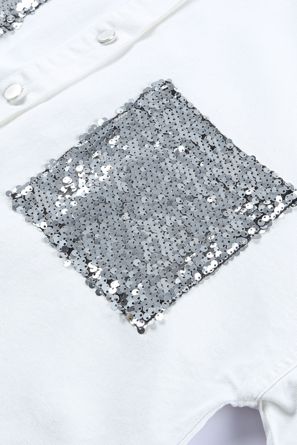 White Sequin Pockets BF Distressed Shacket