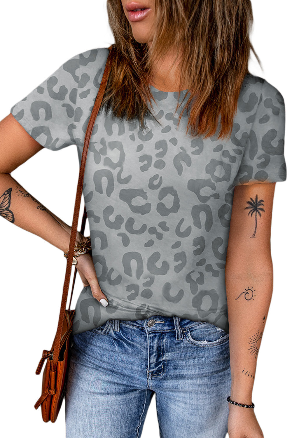 Leopard Animal Print Crew Neck T Shirt