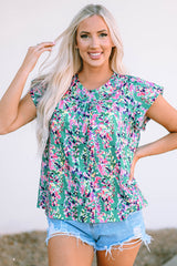 Sky Blue Floral Print Ruffled Short Sleeve Babydoll Top