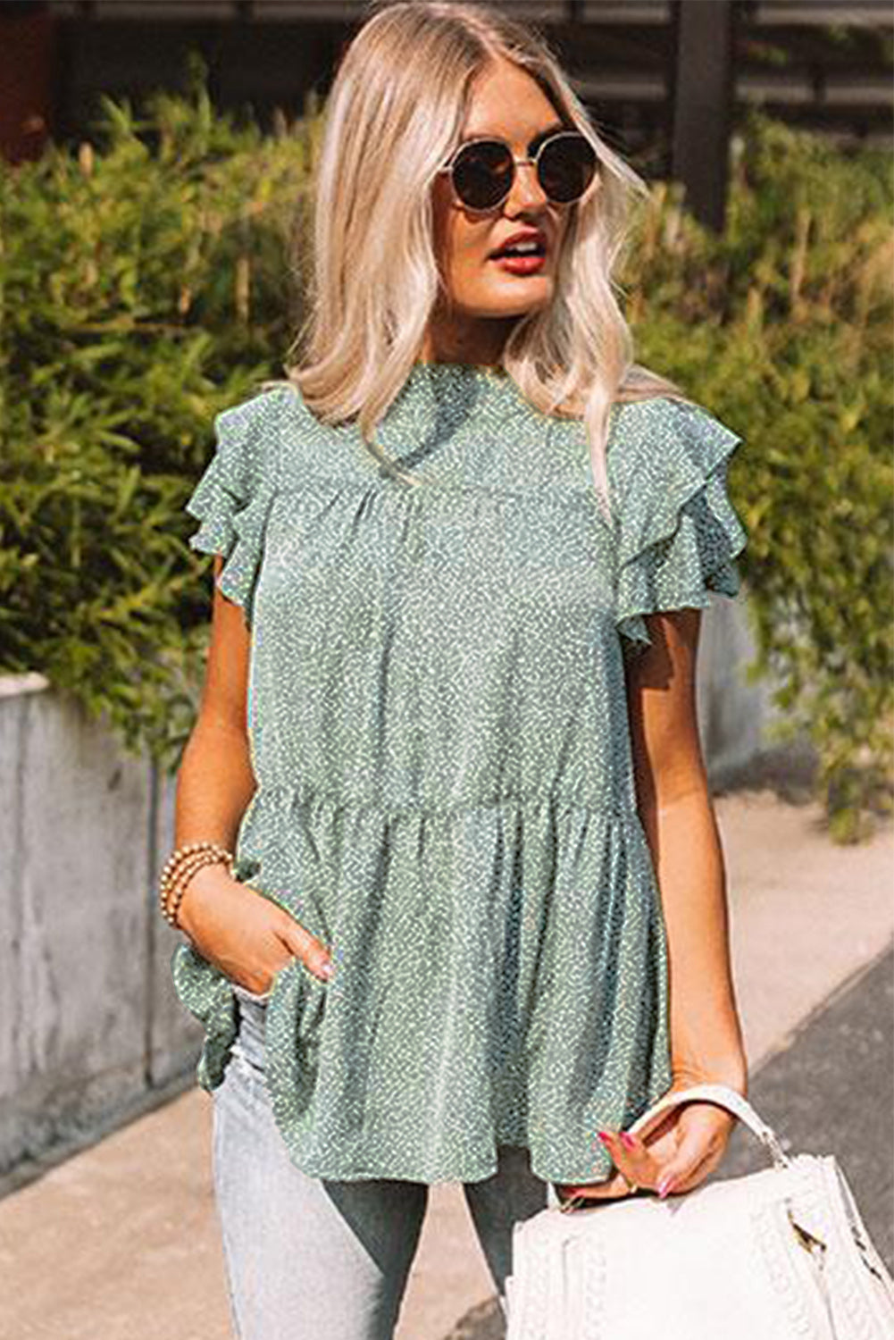 Green Cheetah Spotted Ruffle Top