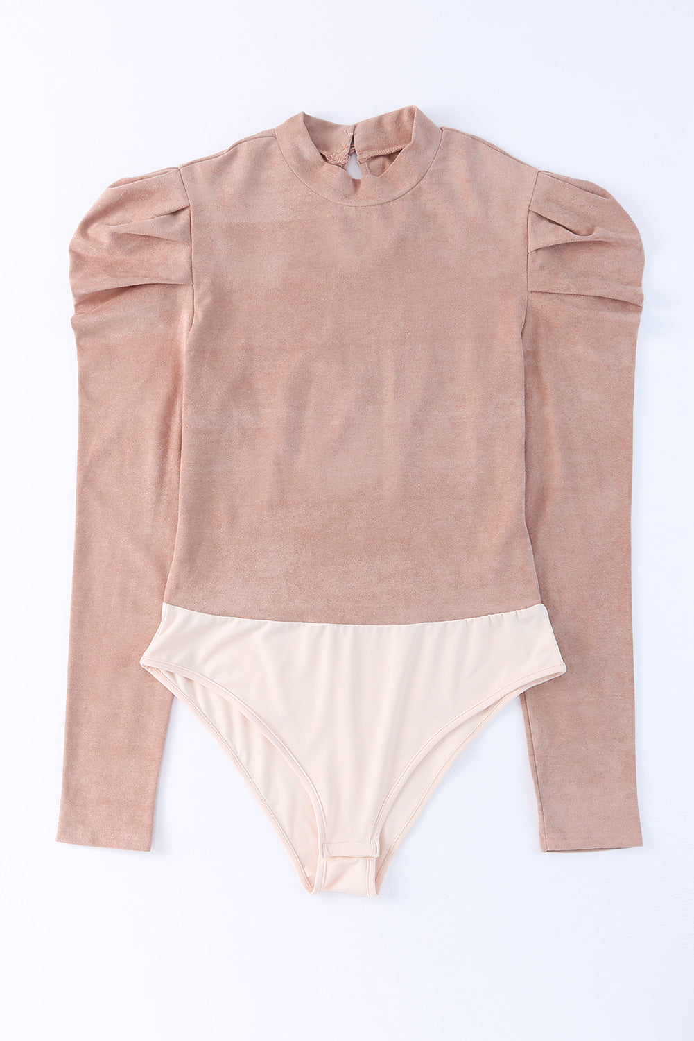 Brown Puff Sleeve Suede Bodysuit
