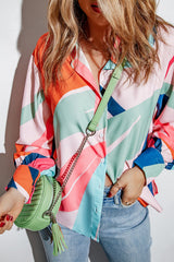 Multicolor Abstract Print Cuffed Sleeve Shirt