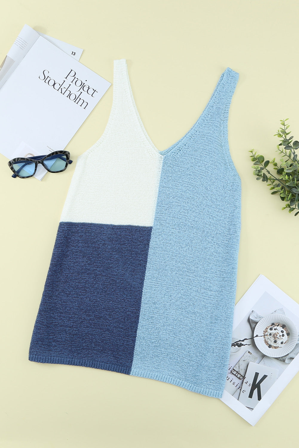 Gray Color Block Knitted Tank Top