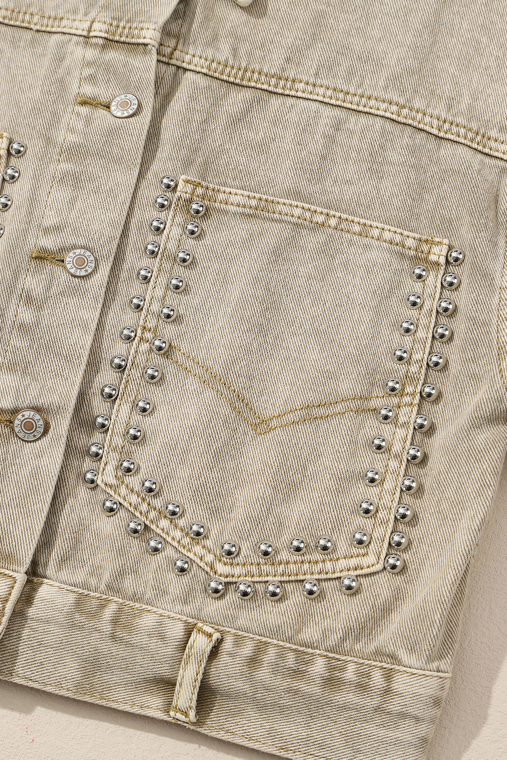 Sky Blue Rivet Studded Pocketed Denim Jacket