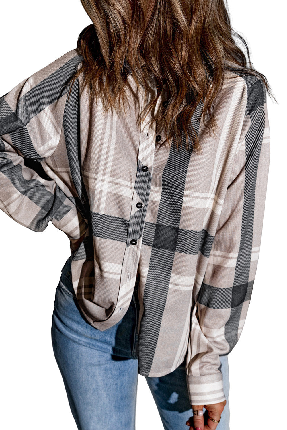 Khaki High Low Brushed Plaid Oversize Shacket