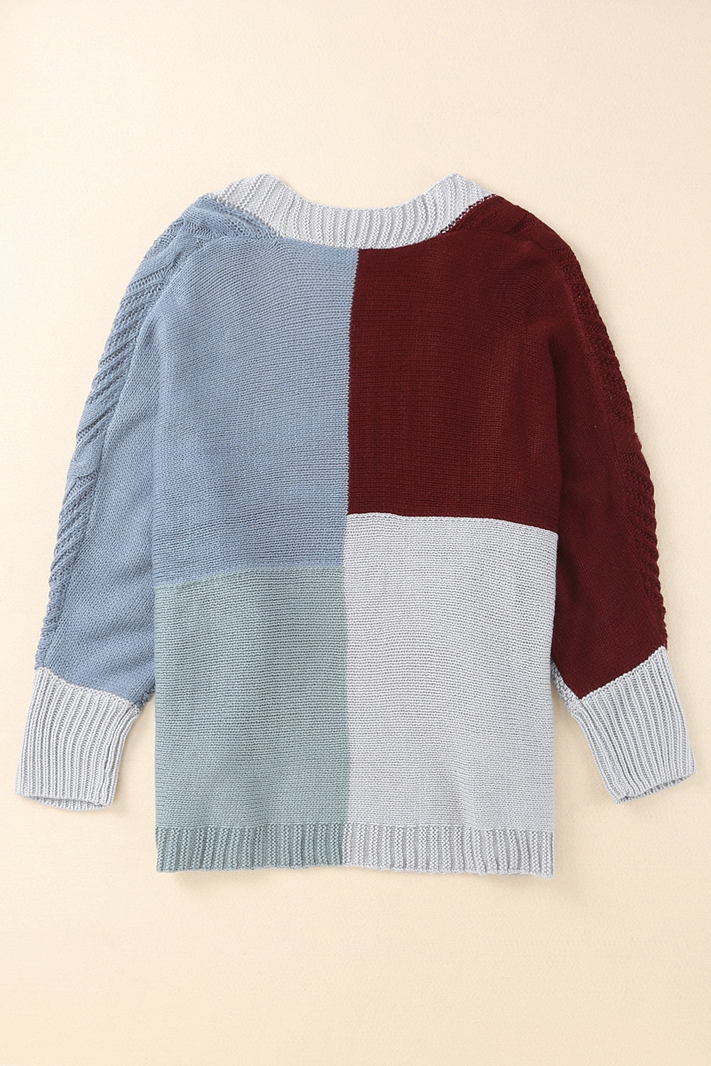 Brown Color Block Loose Open Front Knitted Cardigan