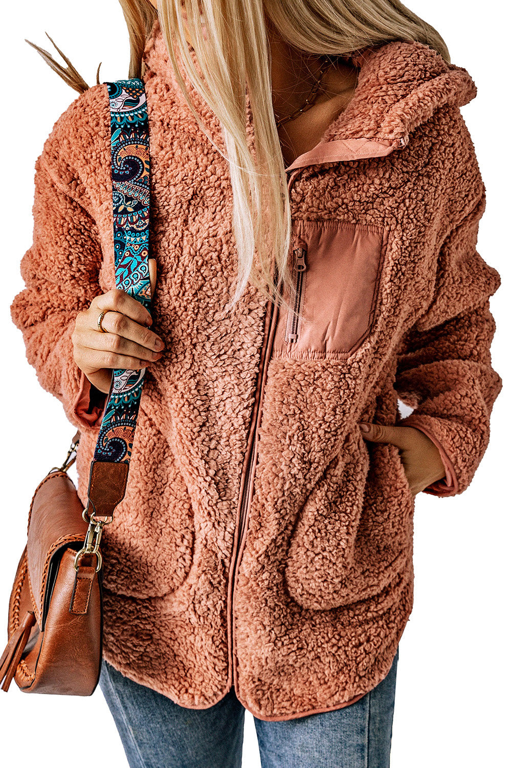 Pink Sherpa Zip Hooded Teddy Jacket