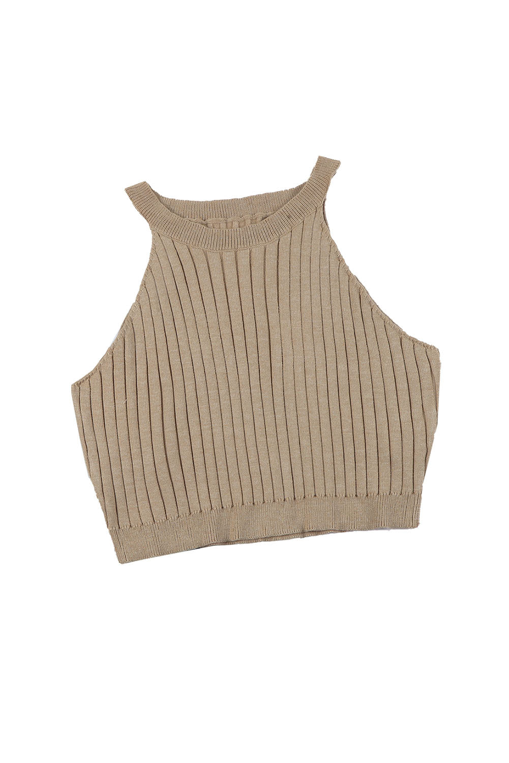 Brown Ribbed Knit Sleeveless Crop Top