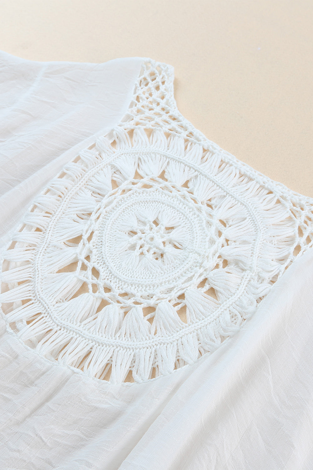 White Boho Crochet Tasseled Oversized Beach Cover Up