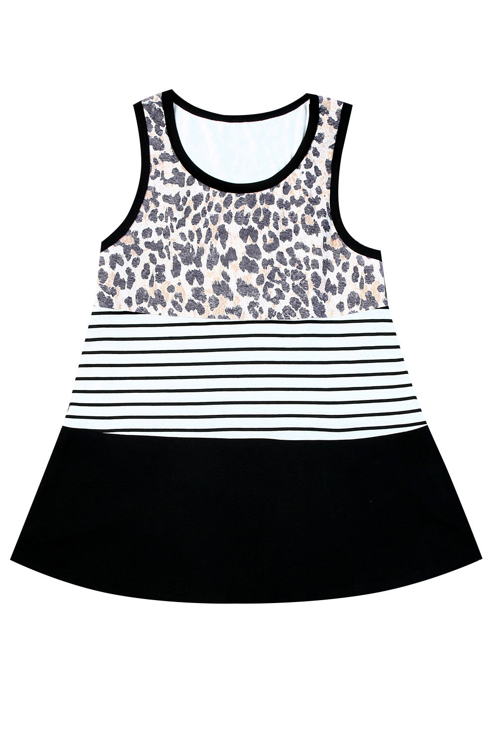 Black Leopard Striped Color Block Casual Tank Top