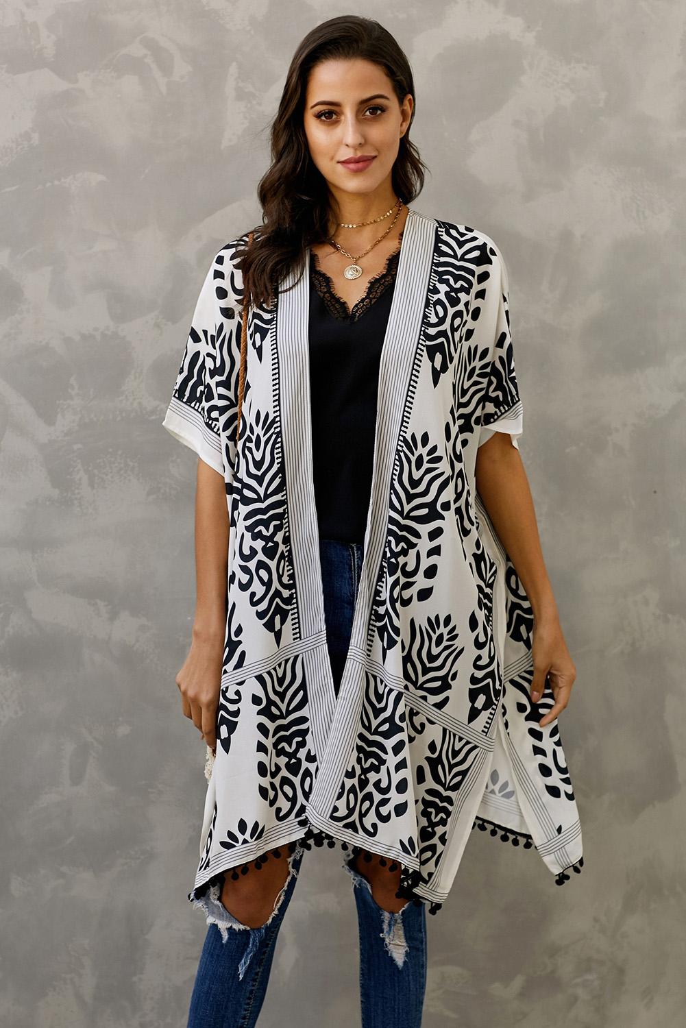 Black Prowess Pom Pom Kimono