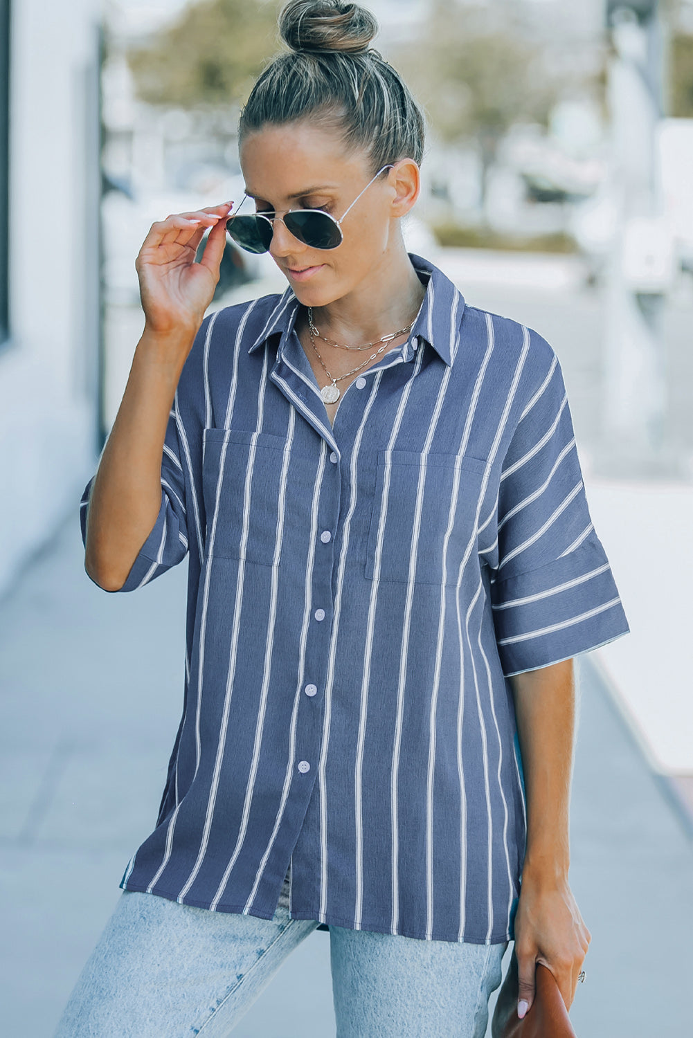 Black Pocketed Striped Shirt