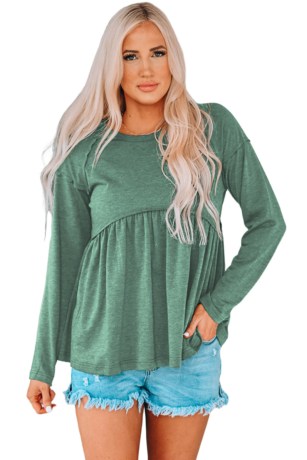 Green Long Sleeve Babydoll Top