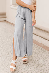 Gray Side Slits Wide Leg High Waist Pants