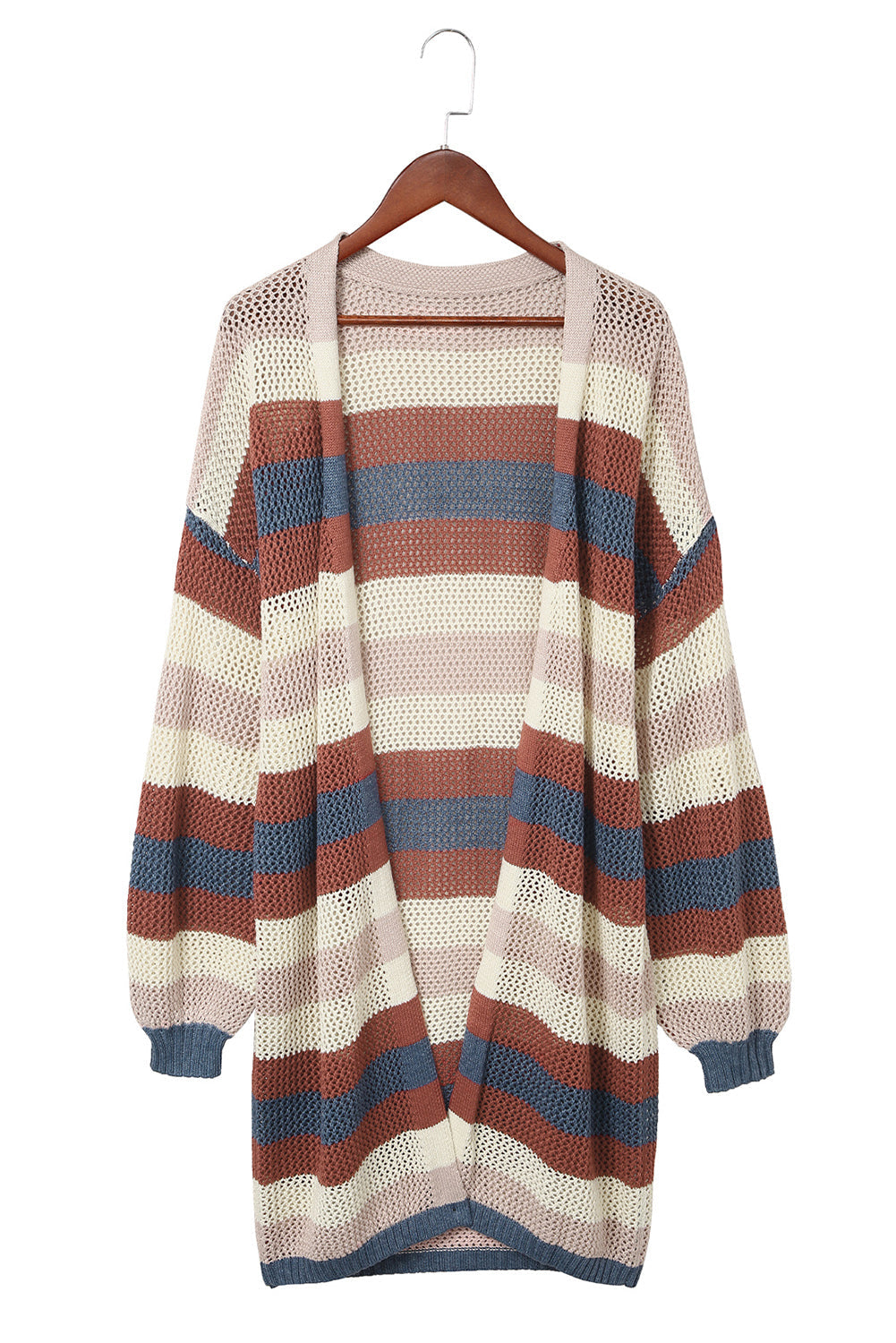 Multicolor Striped Color Block Hollowed Knit Cardigan