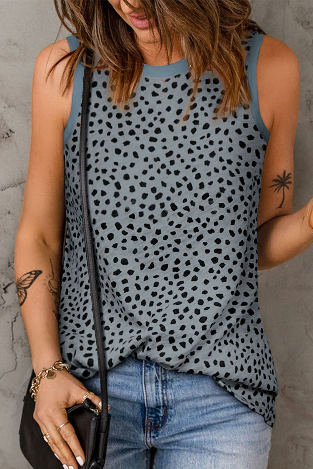 Pink Leopard Print Round Neck Tank Top