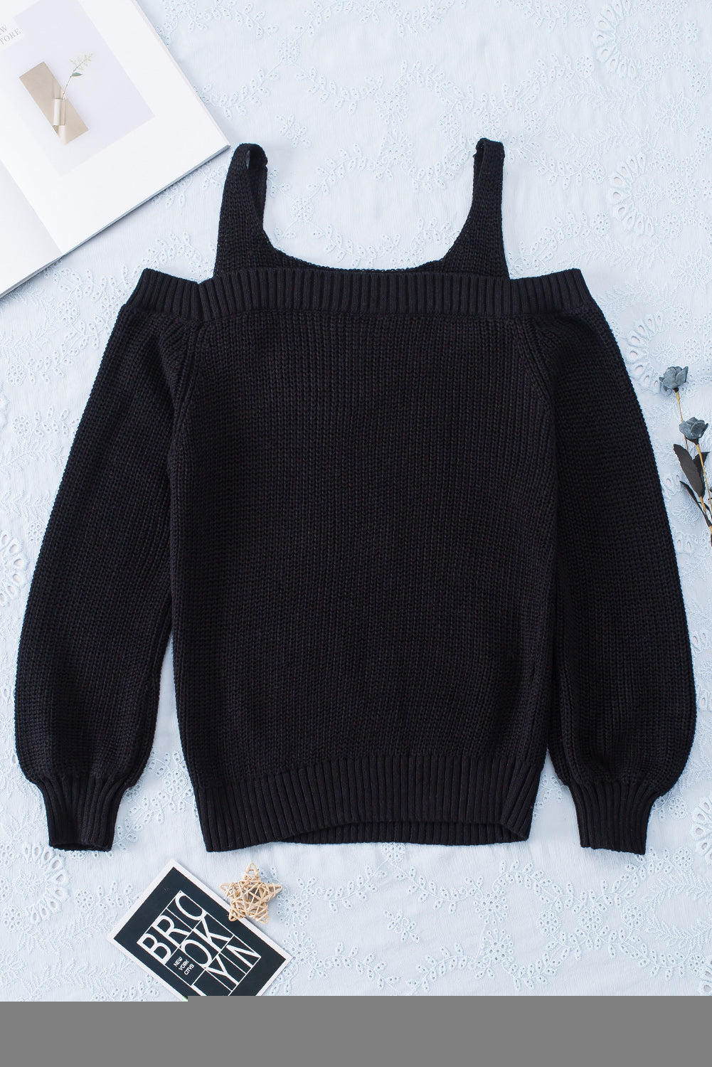 White Dew Shoulder Knitted Sweater