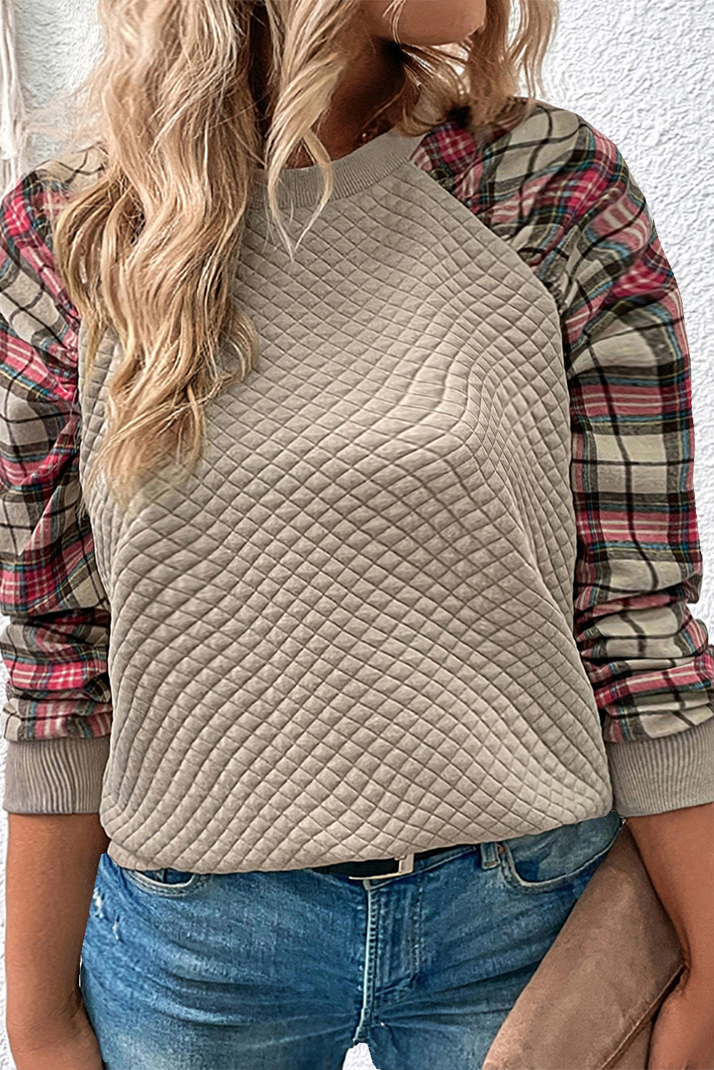 Brown Plaid Raglan Sleeve Sweatshirt