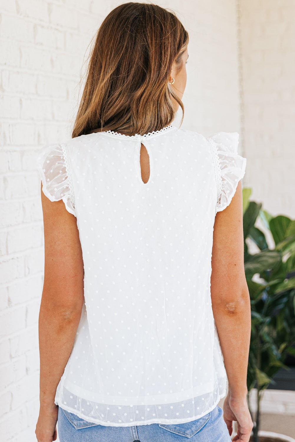 White Polka Dot Lace Ruffled Tank Top