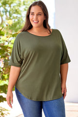 Green Plus Size Hollow-out Back Slouchy Tee