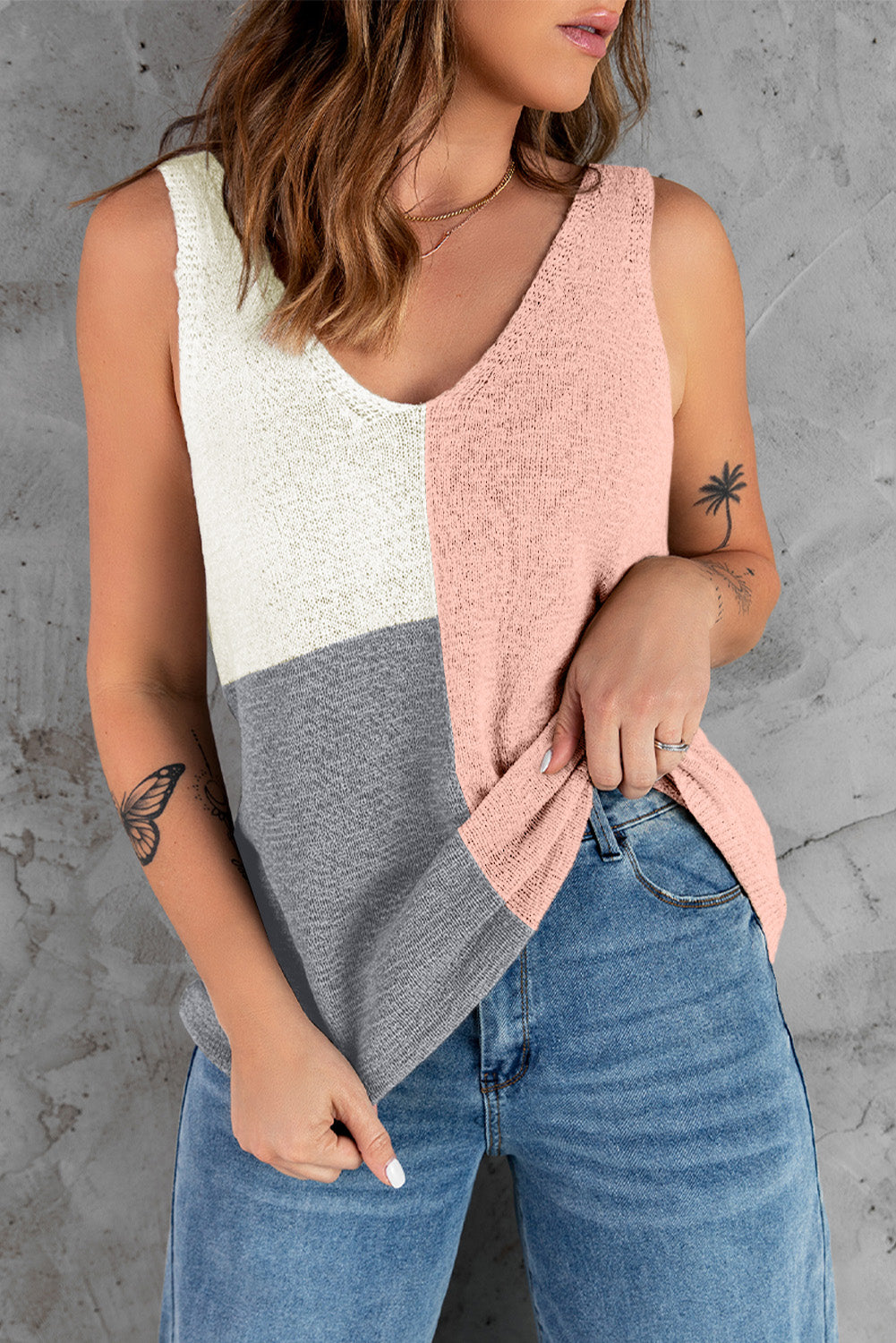 Gray Color Block Knitted Tank Top