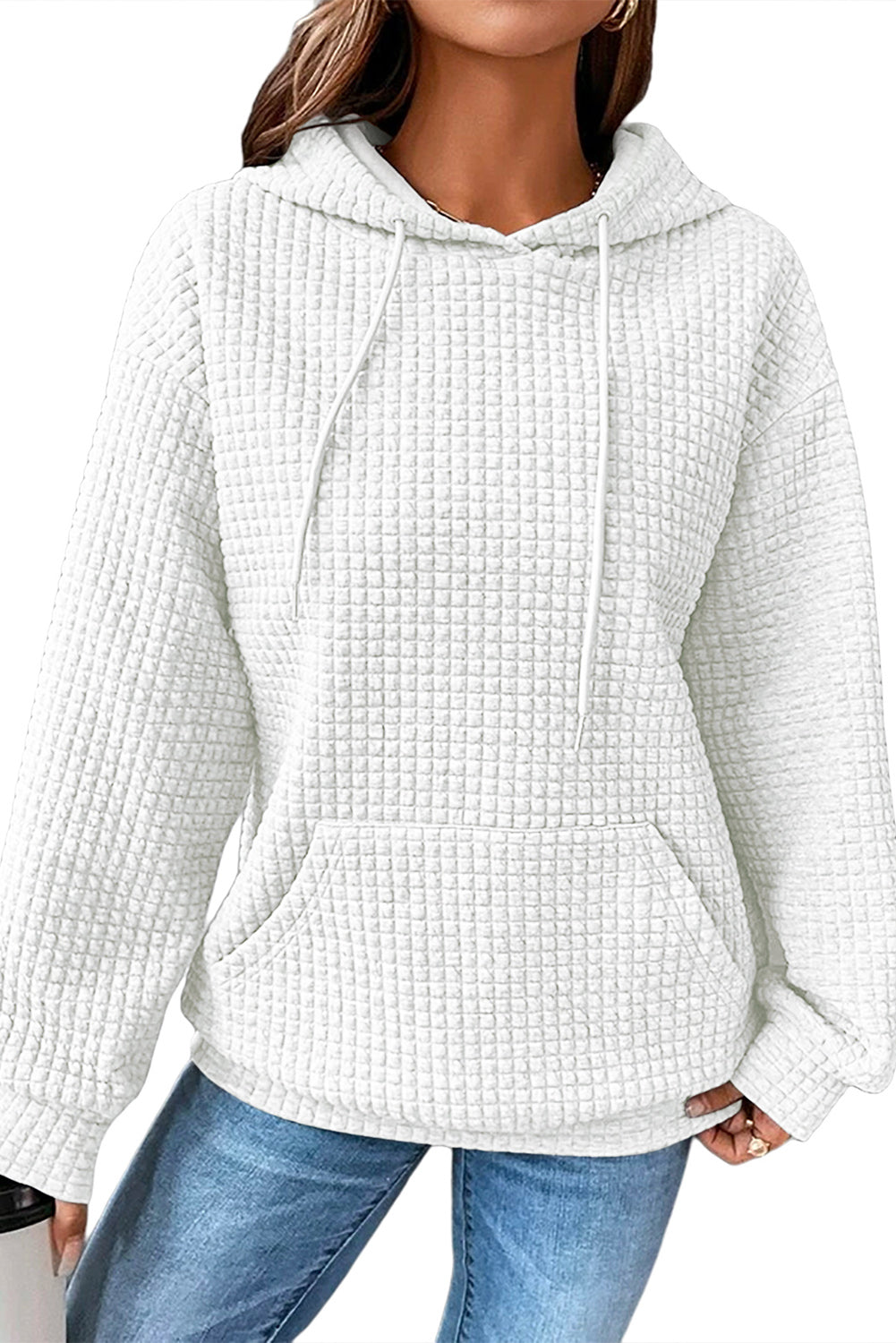 Gray Quilted Kangaroo Pocket Drawstring Hoodie