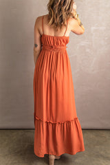 Orange Ruffled Cut-out Spaghetti Strap Sleeveless Long Dress