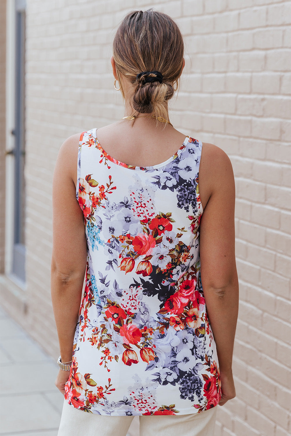 White Floral Print Sleeveless Top