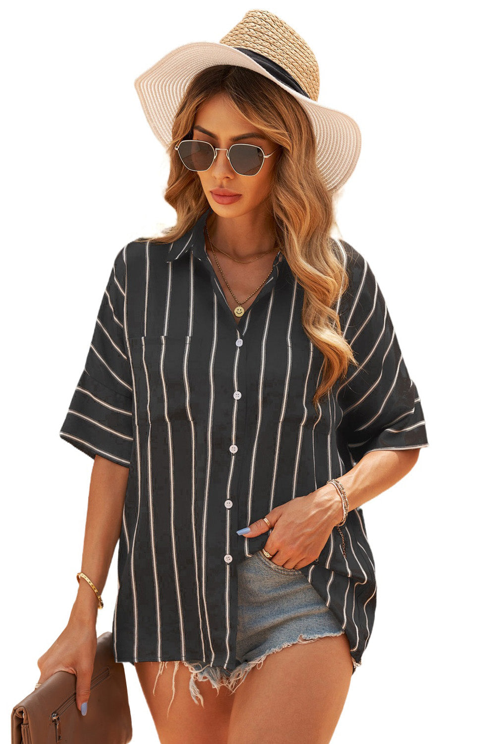 Black Pocketed Striped Shirt