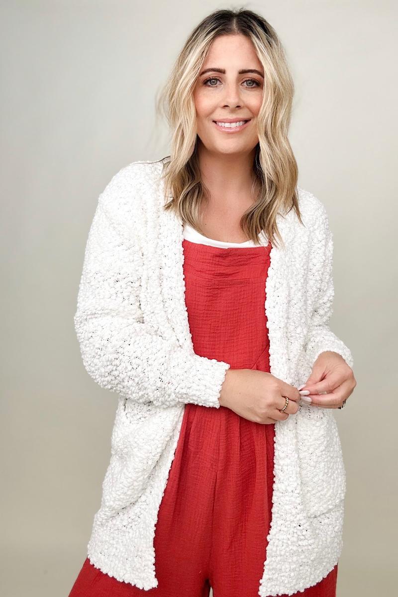 Amicg Long Sleeve Popcorn Sweater Cardigan with Pockets