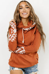 Brown Aztec Print Patchwork Thumb Hole Hoodie