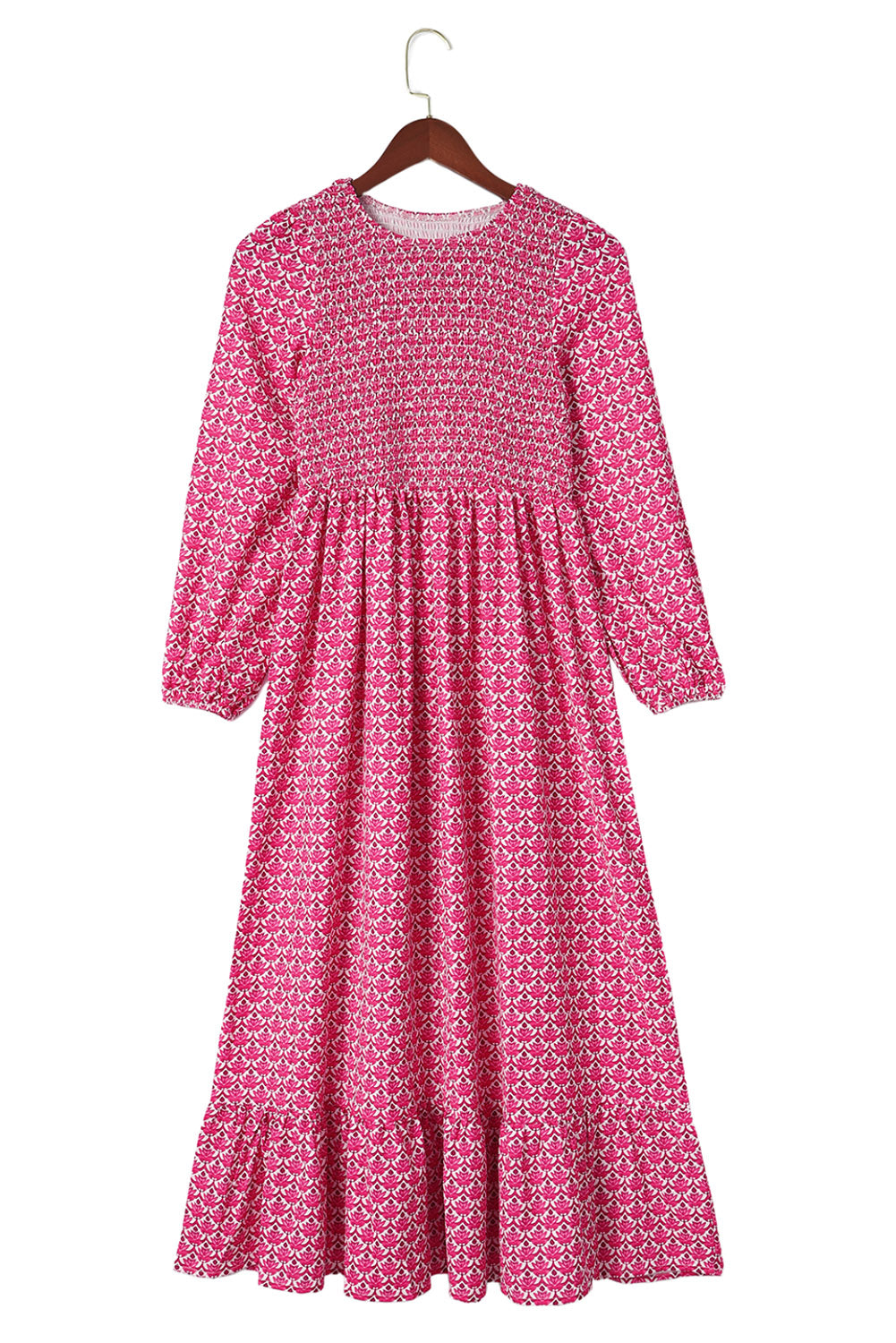 Rose Printed Ruffled Hem Long Dress
