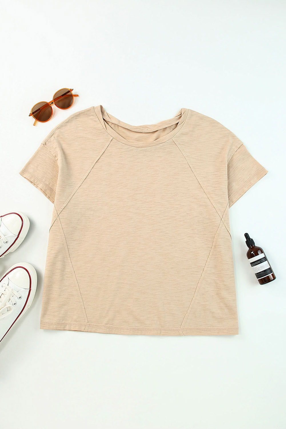 Apricot Solid Patched Side Slit T Shirt