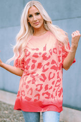 Pink Leopard Bleached Boyfriend T Shirt with Holes