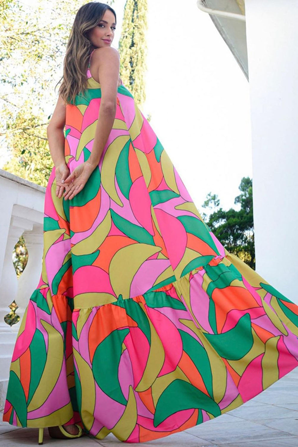 Multicolor Boho Geometric Print Sleeveless Maxi Dress