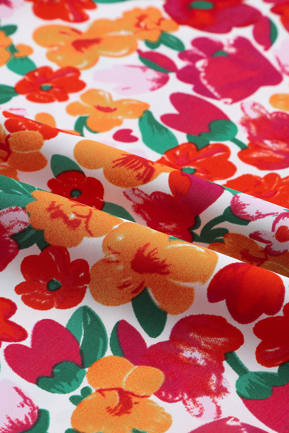 Red Ruffle Sleeve V-Neck Floral Dress