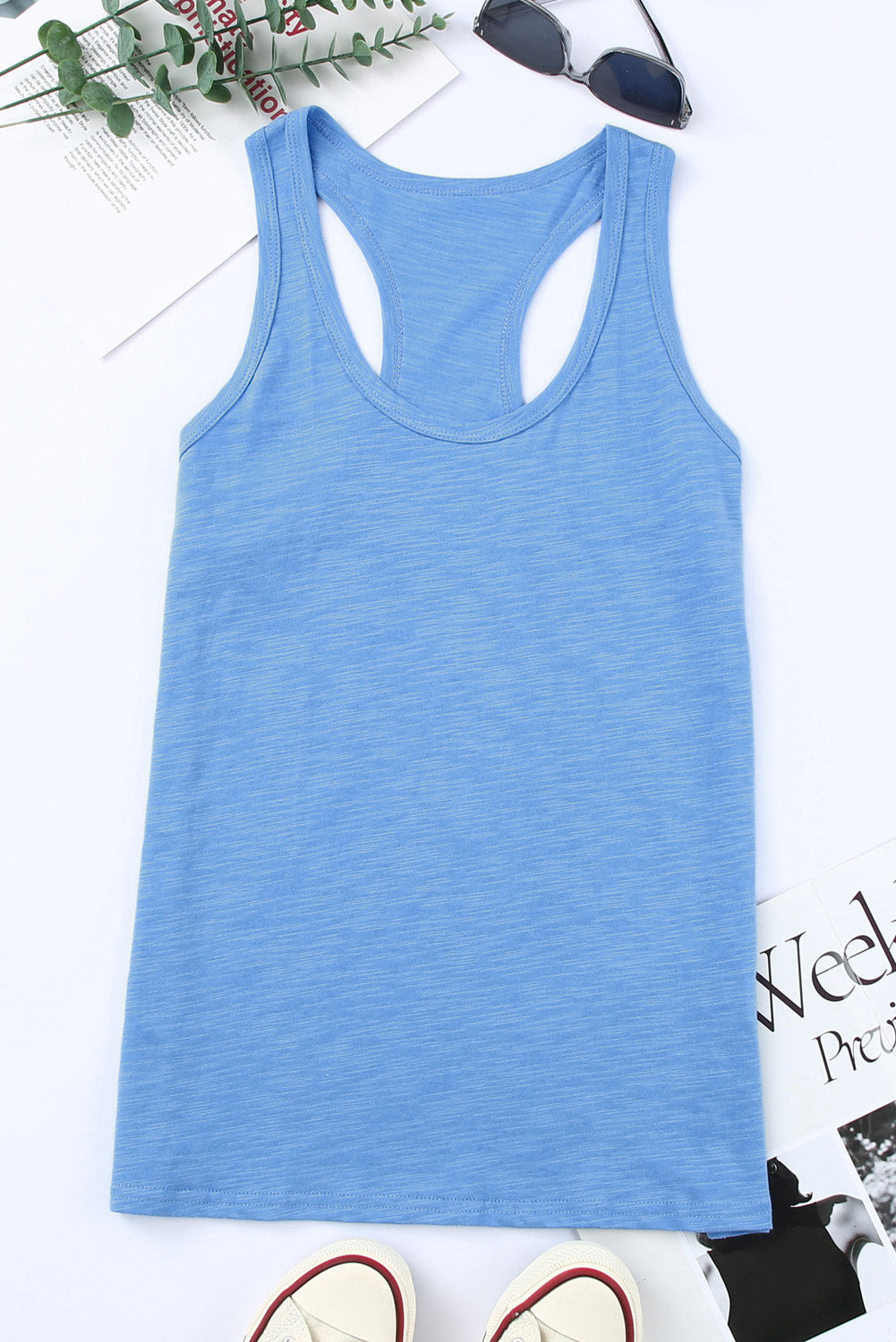 White Scoop Neck Basic Solid Tank Top