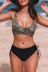 Black Leopard Print Criss Cross High Waist Bikini Set