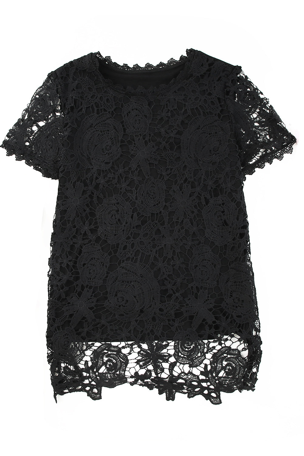 Black Lace Overlay Short Sleeve Top