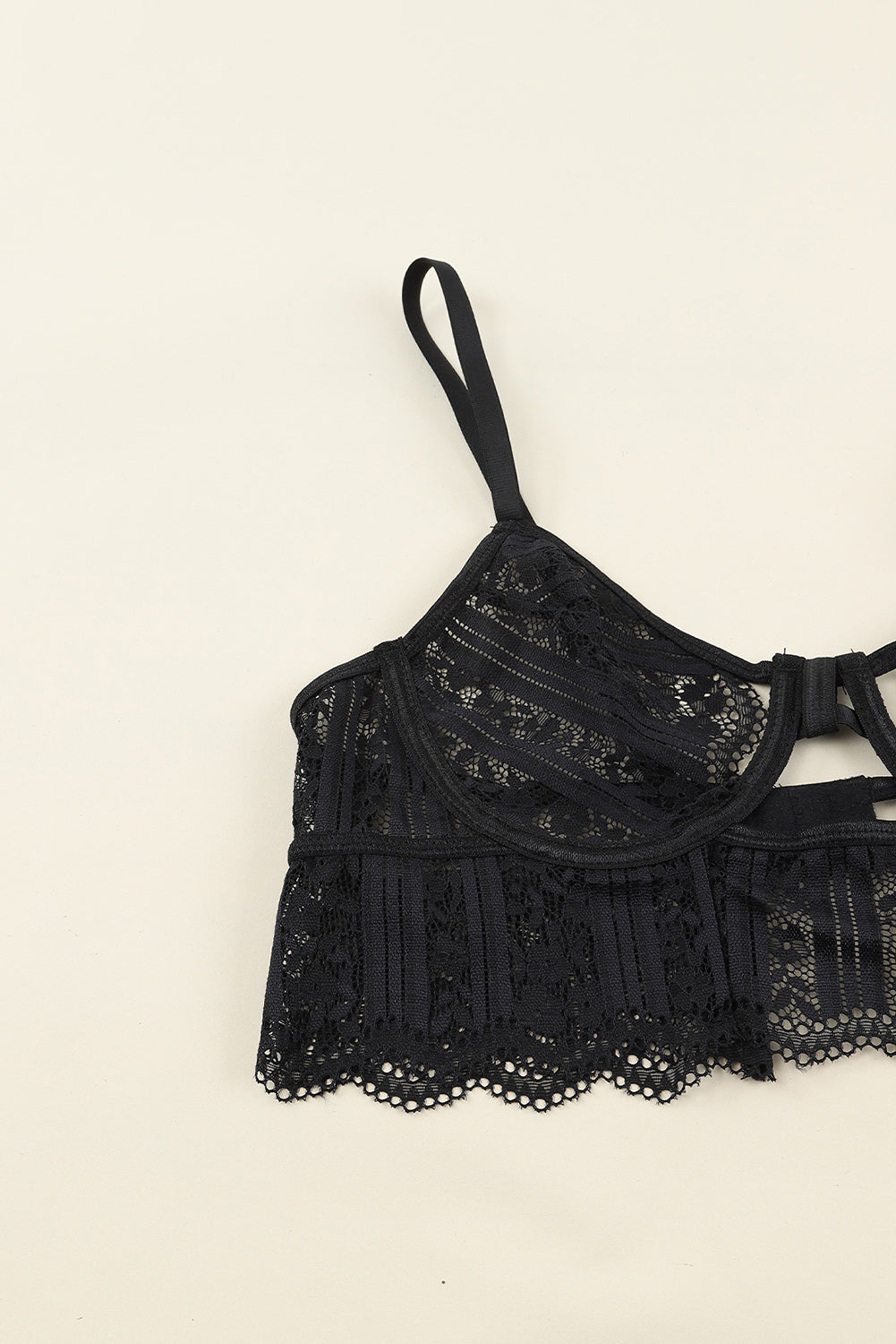 Black Spaghetti Strap Lace Bralette Set