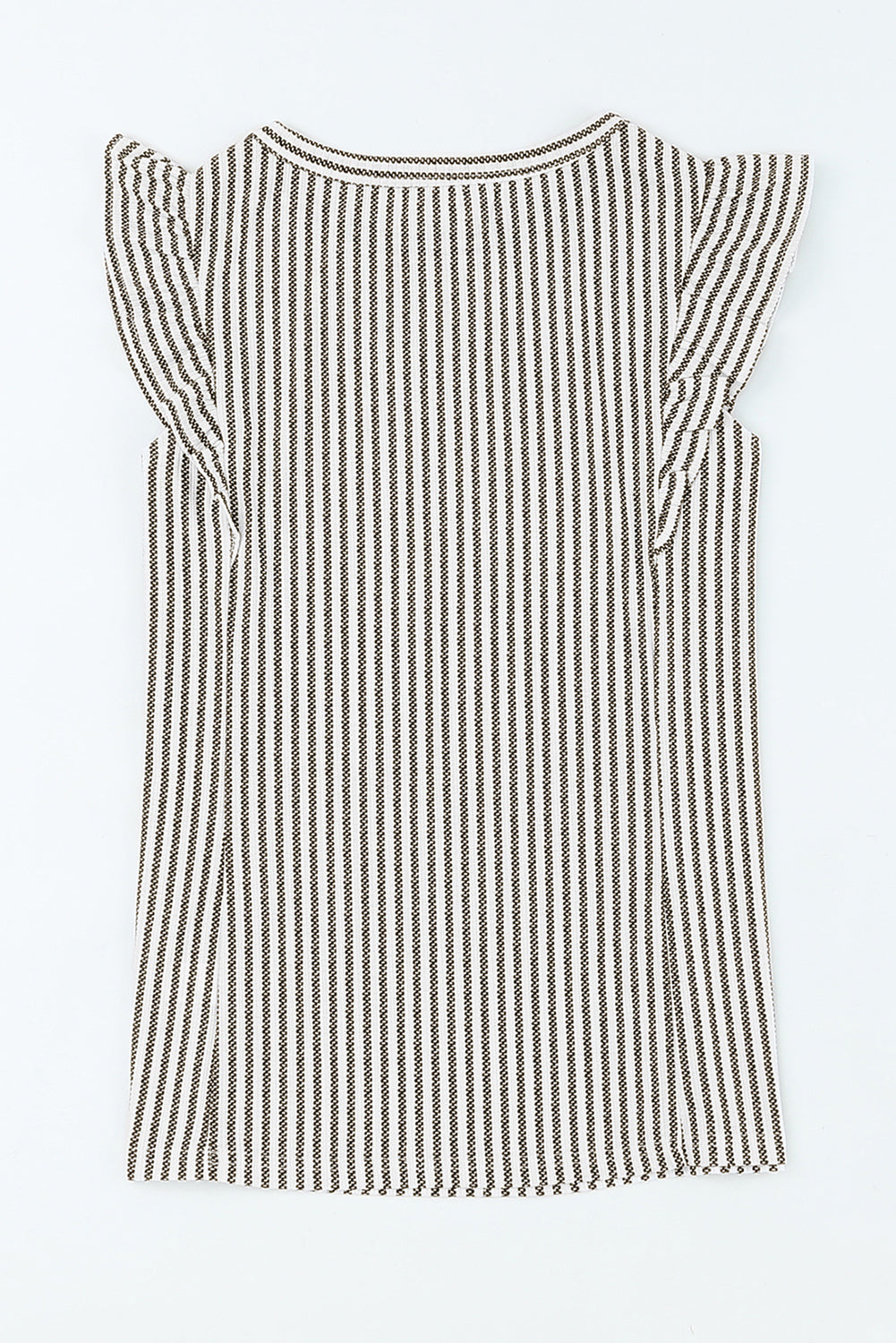 Gray Crew Neck Ruffled Striped Tank Top