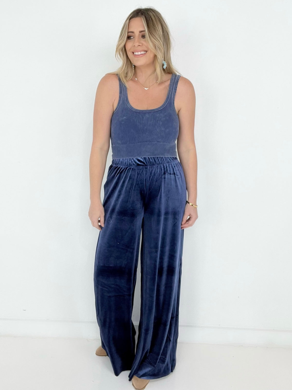 Solid Velvet Wide Leg Pants