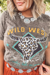 Brown Vintage Bull Head Graphic Western Fashion T Shirt