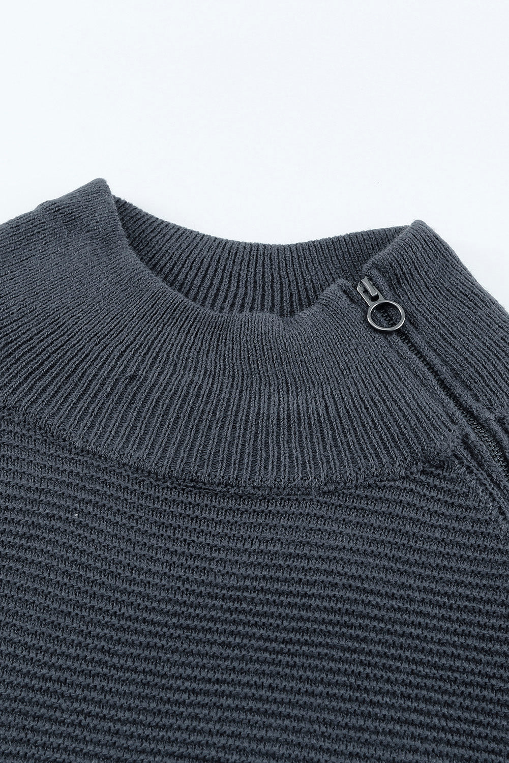 Brown Zip Knitted High Neck Sweater