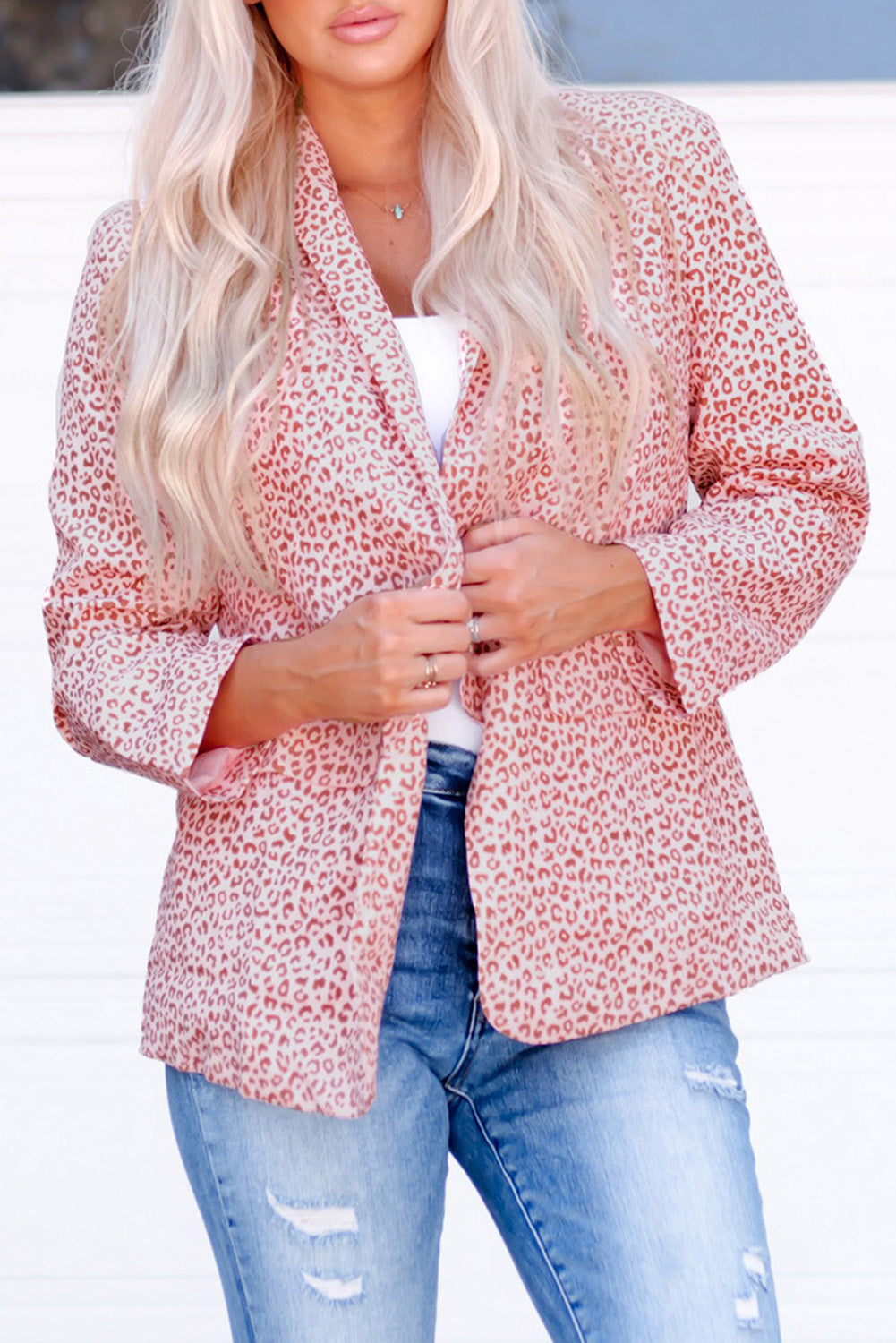 Pink 3/4 Sleeve Leopard Blazer