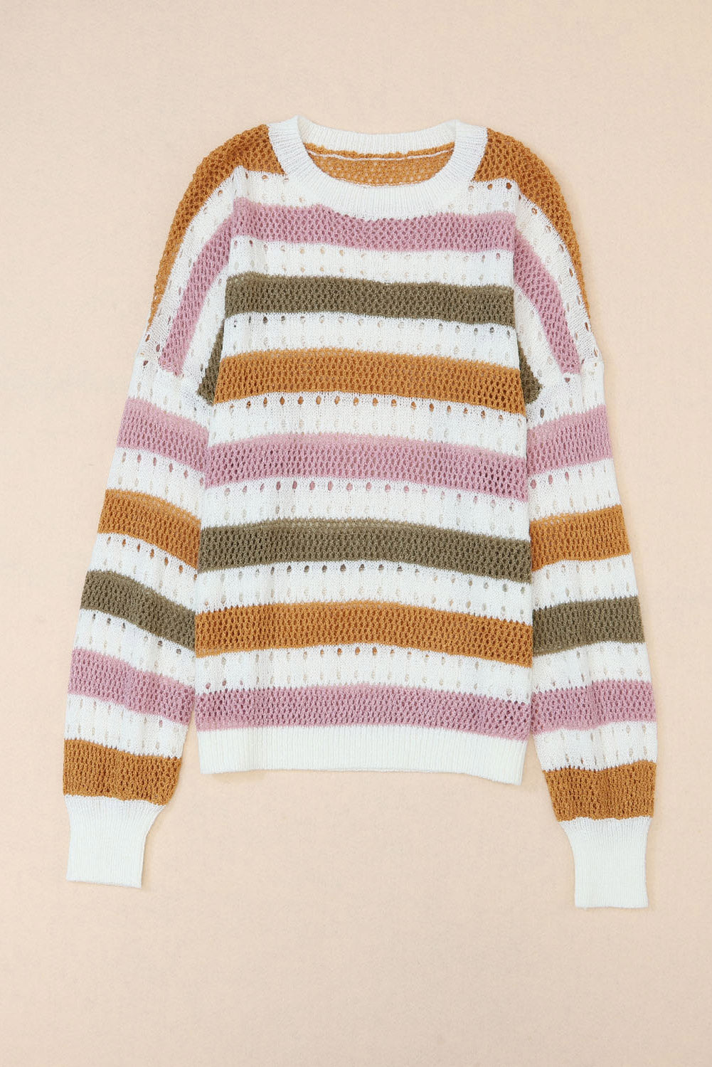 Multicolor Striped Hollowed Knitted Loose Sweater