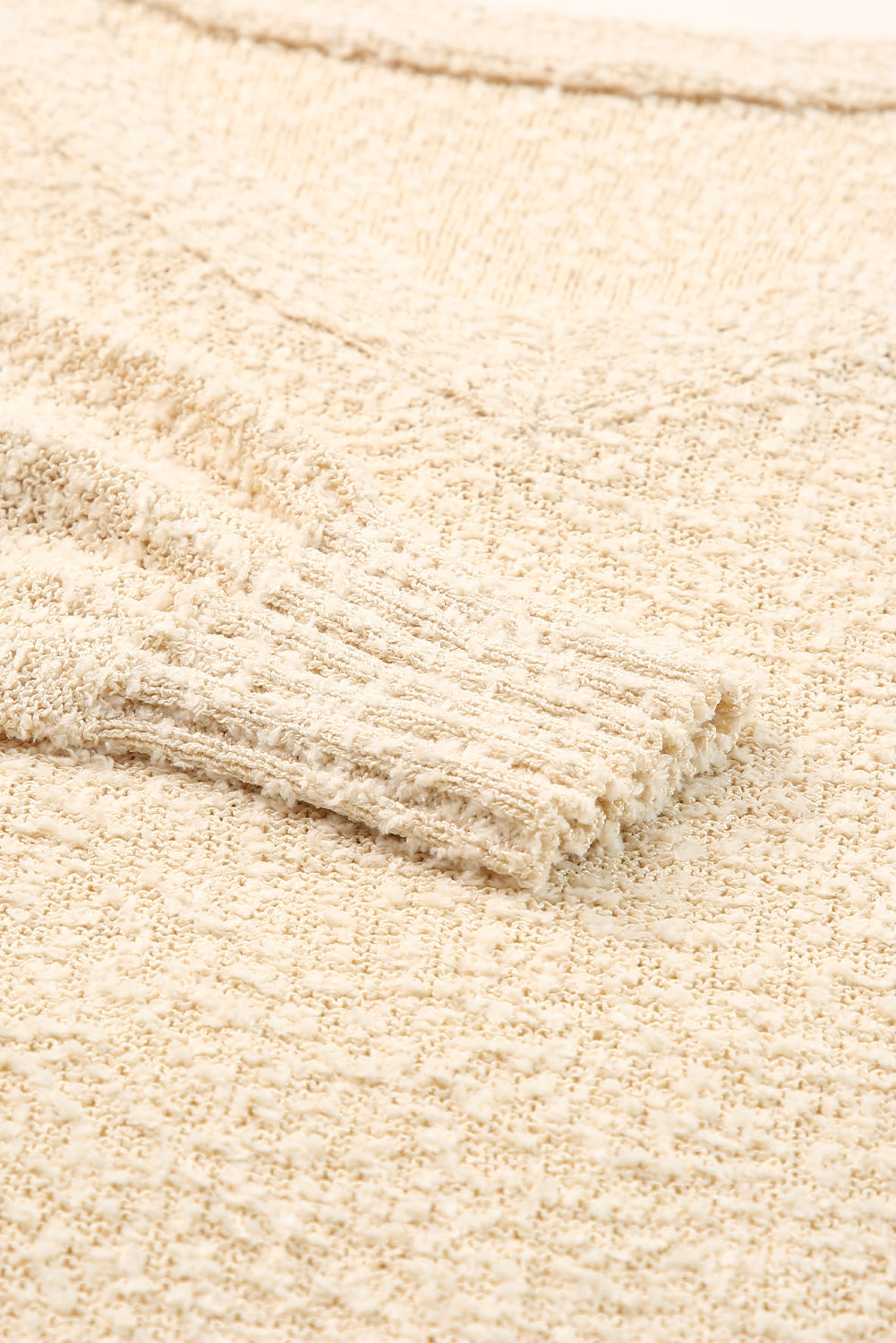 Beige Solid Fuzzy V-Neck Sweater