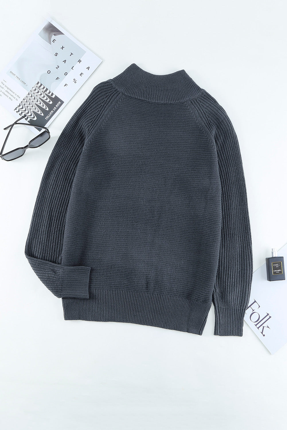 Brown Zip Knitted High Neck Sweater