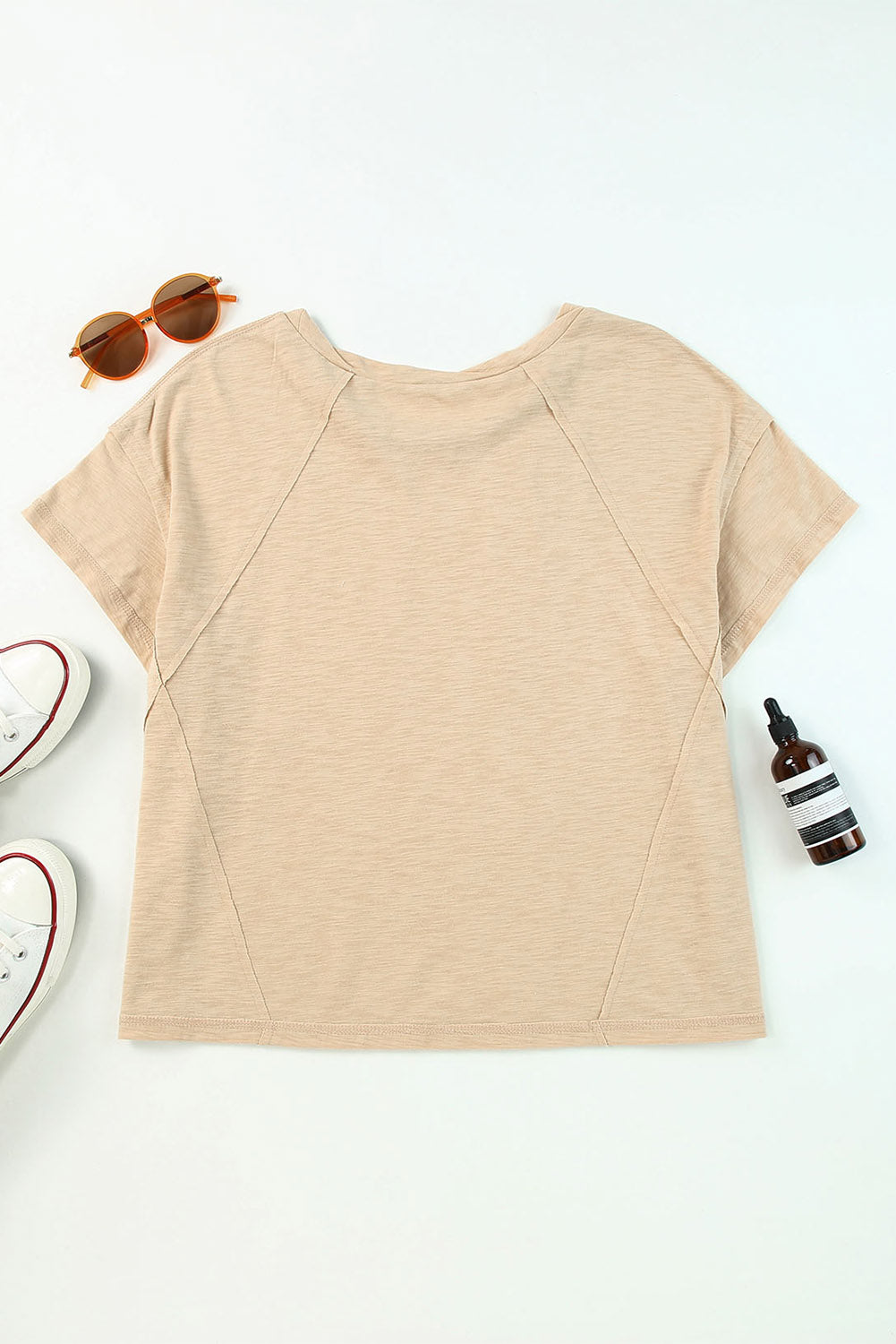 Apricot Solid Patched Side Slit T Shirt