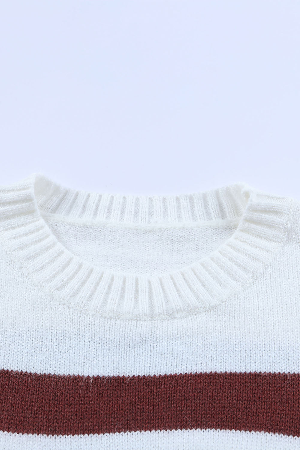 Khaki Crew Neck Striped Long Sleeve Sweater